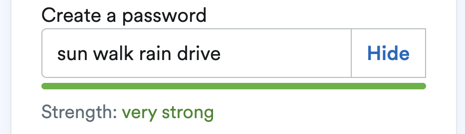 Example of a password measured as very strong