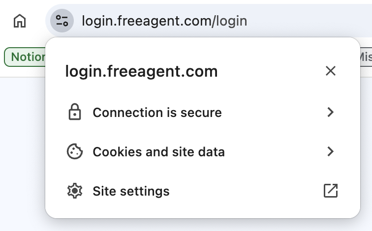 Example of a secure connection on the FreeAgent login page