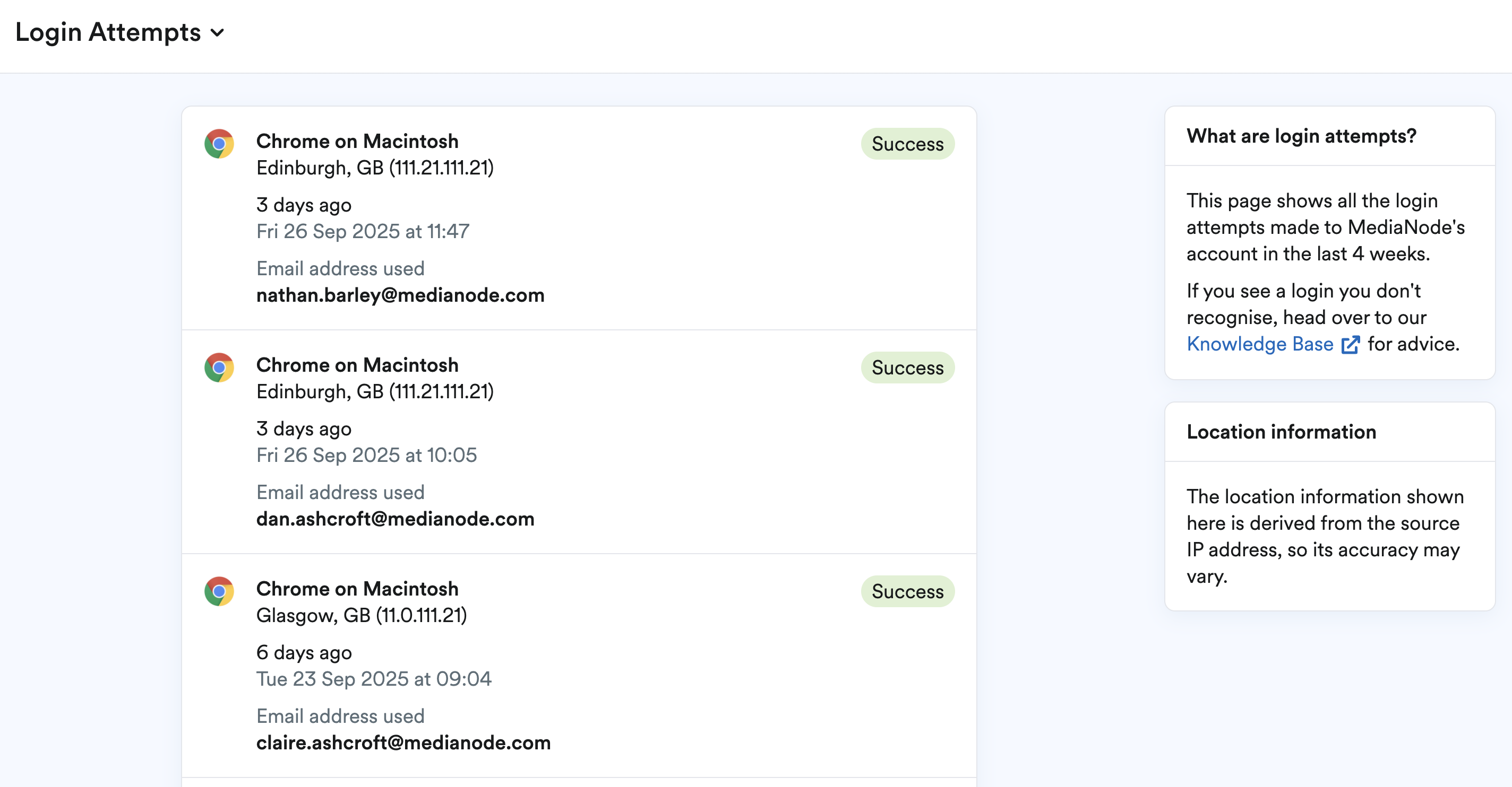 Example of login attempts