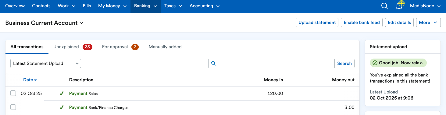 Transactions showing as explained in full.