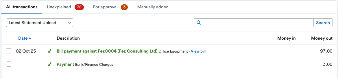 Transactions showing as paid in full.