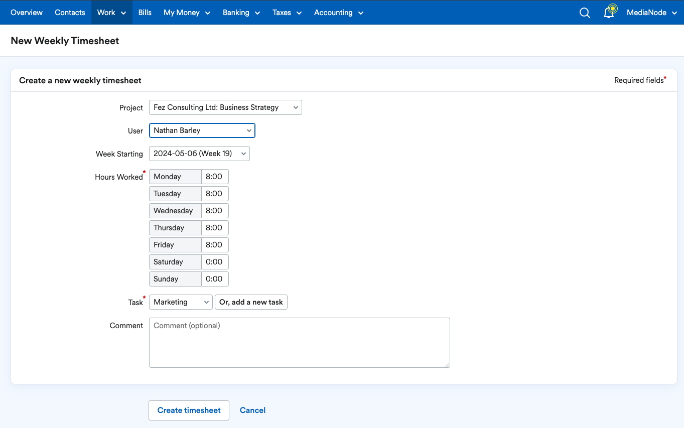 New weekly timesheet screen