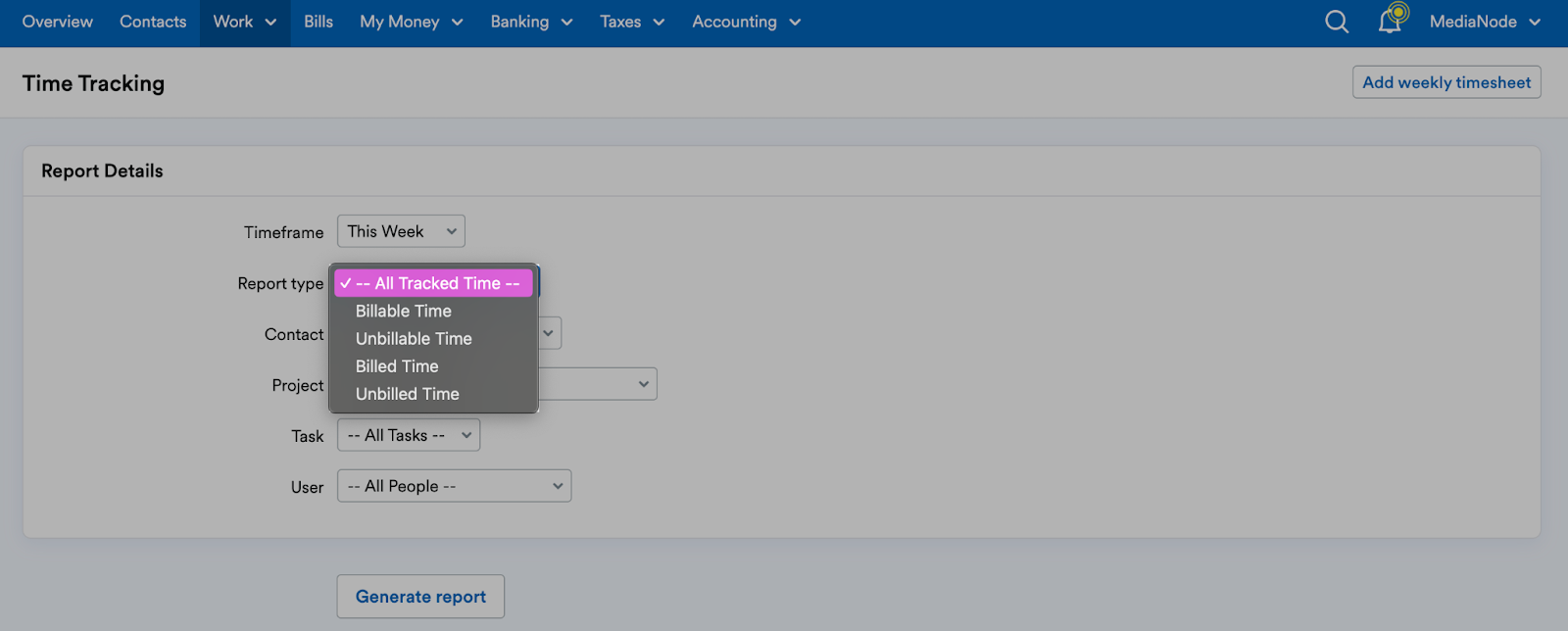 Option to choose the type of timeslips included in the timesheet report