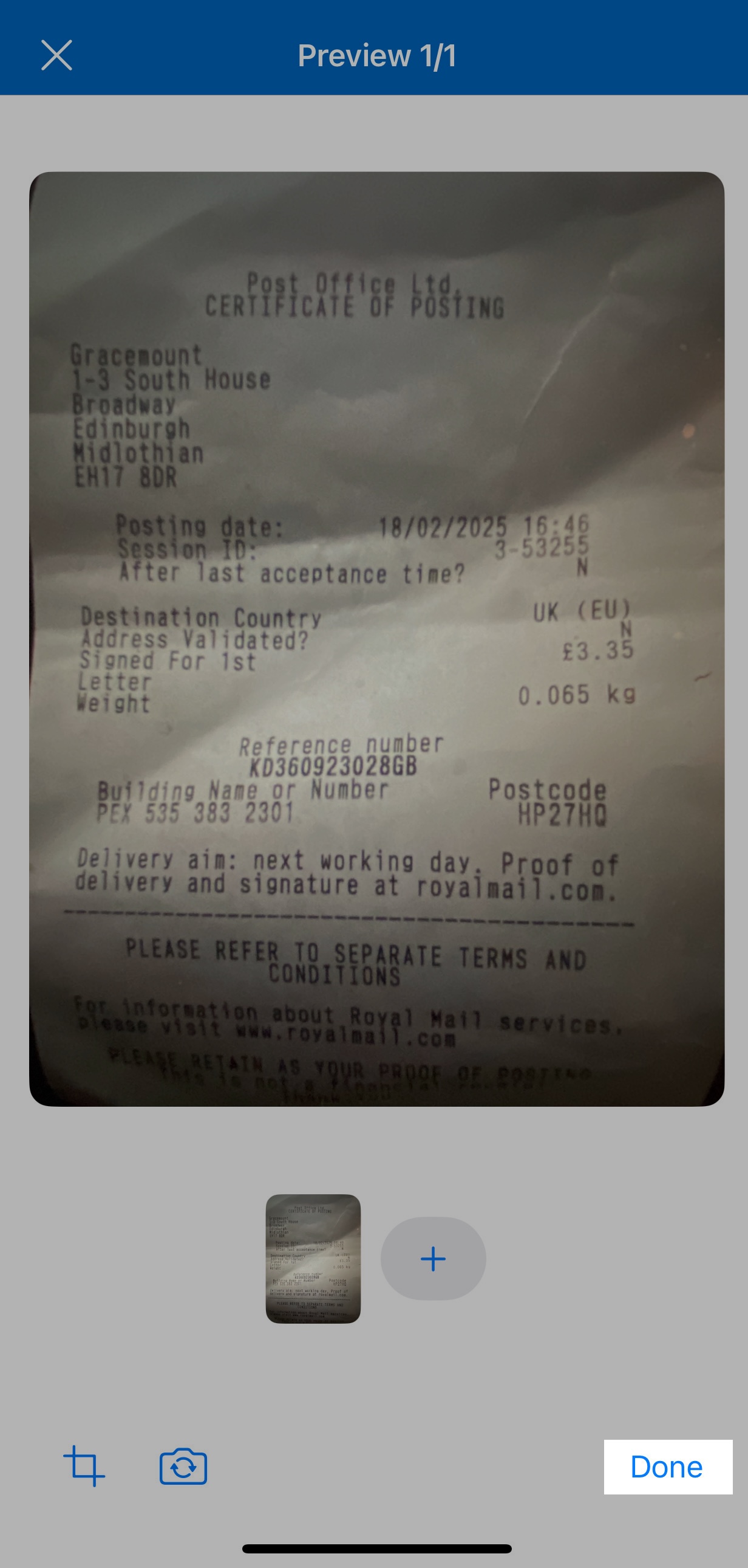 Image captured of a paper receipt.