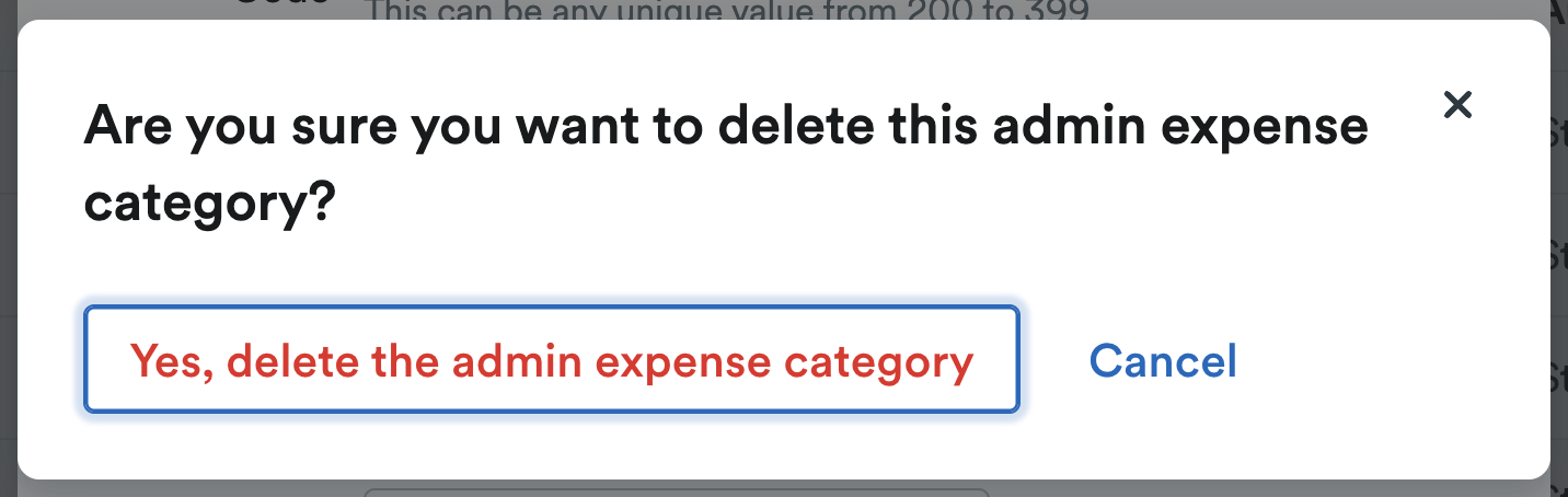 Confirmation that you want to delete the accounting category