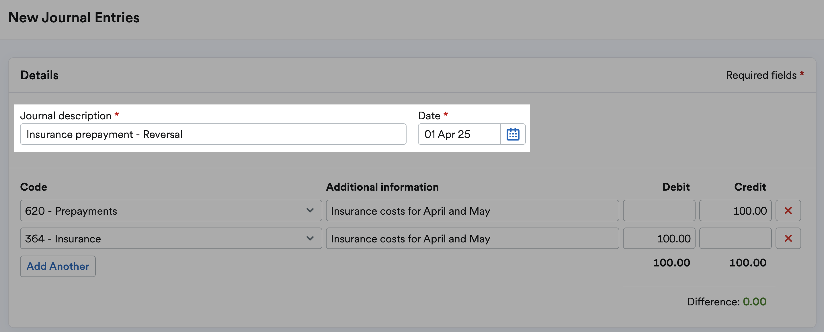 Journal description and date highlighted for reversed journal entries