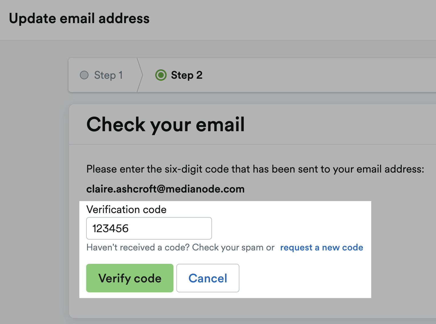 Verification code field and 'Verify code' button.