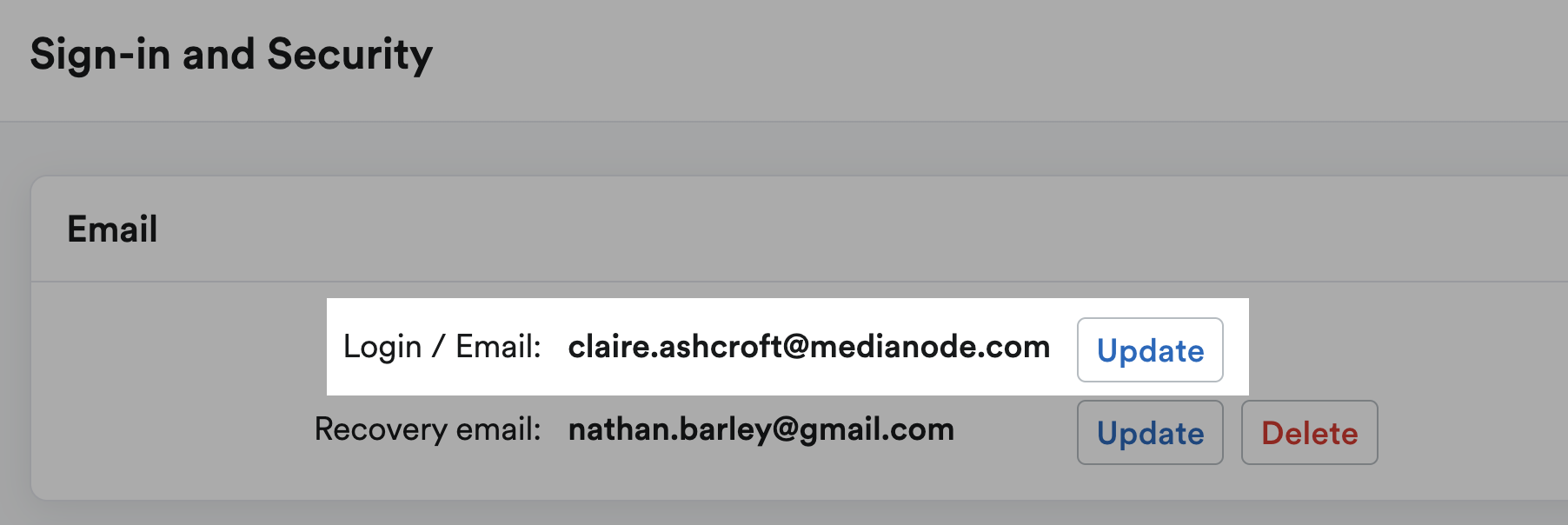 New email address showing next to 'Login / Email'.