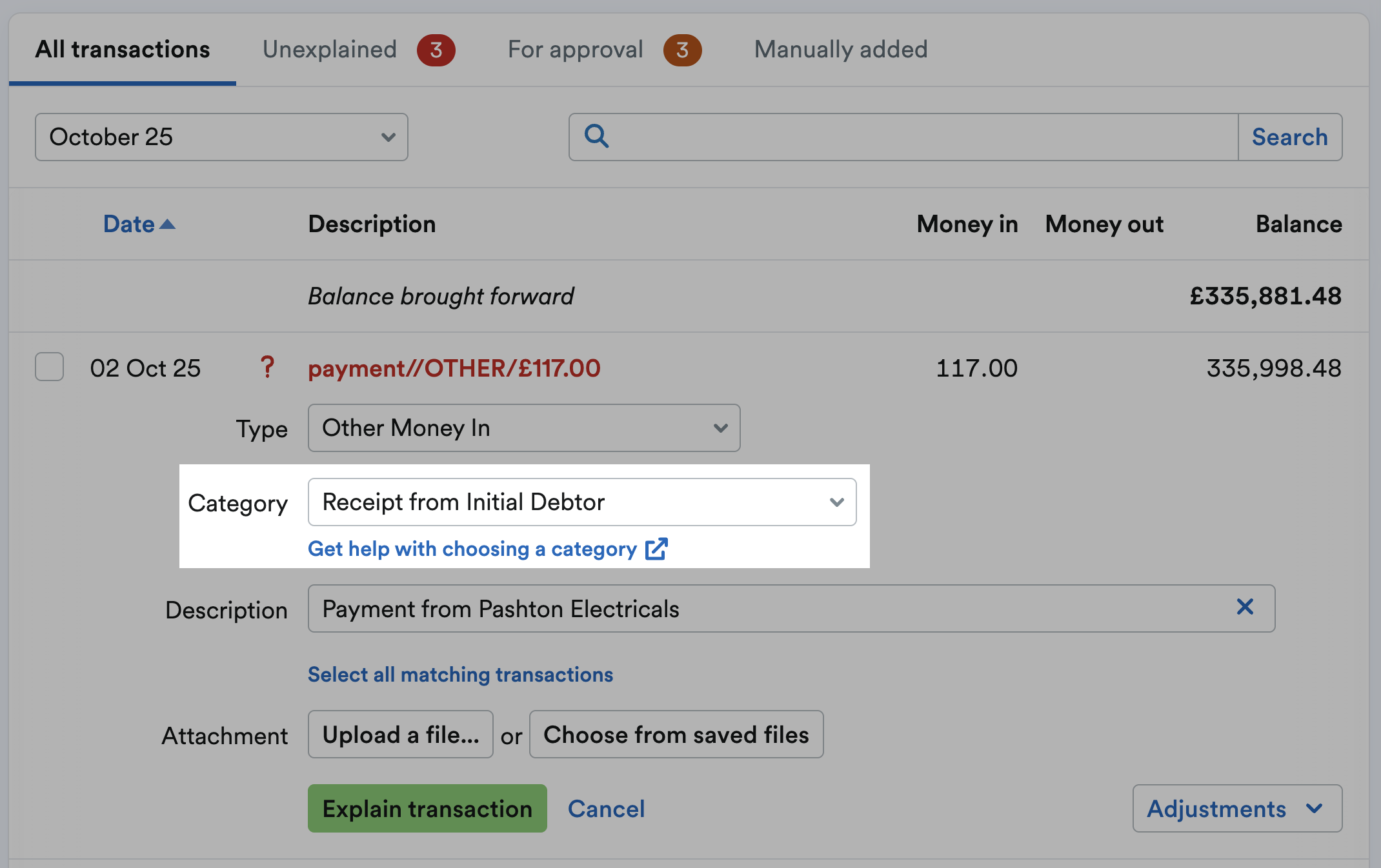 Explain money received into your bank account – FreeAgent