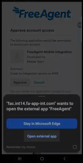 Open external app option highlighted