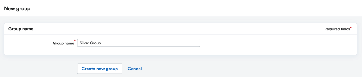 New group page with a field for a new Group name to be input.