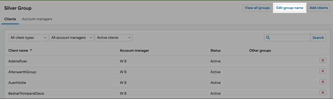 ‘Edit group name’ button highlighted at top of group page.