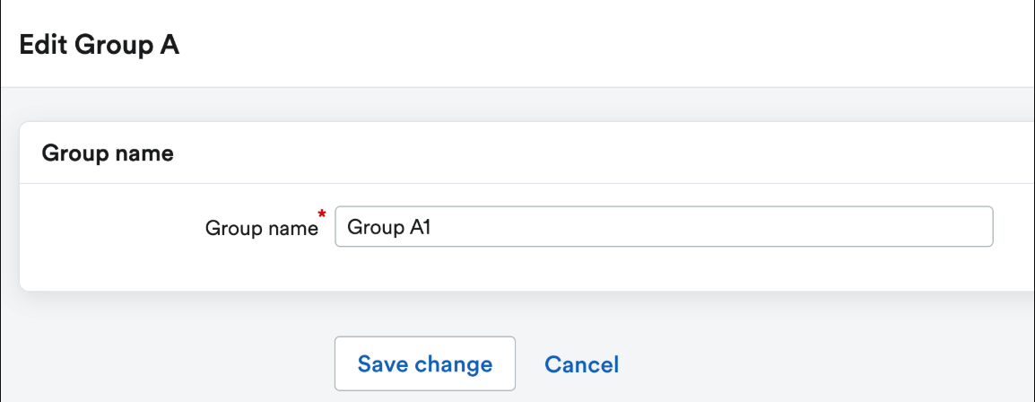 Edit group page with Group name field to enter new group name.