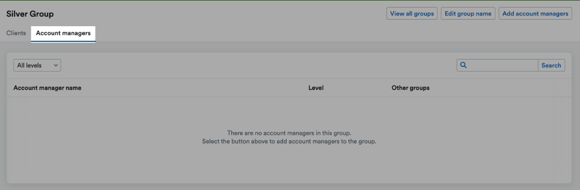 ‘Account managers’ tab highlighted on group page.