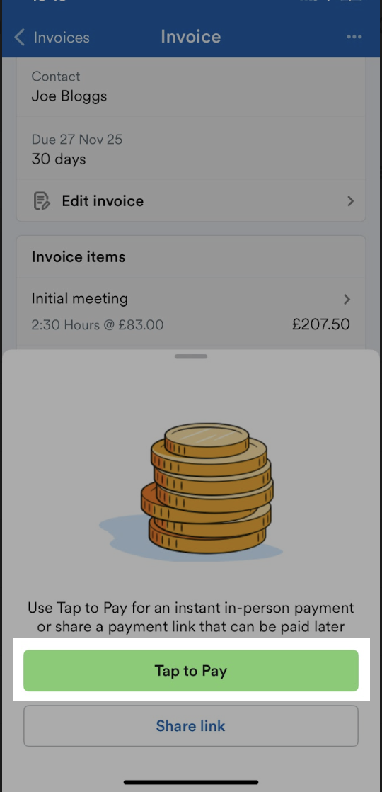 'Tap to Pay' button highlighted.