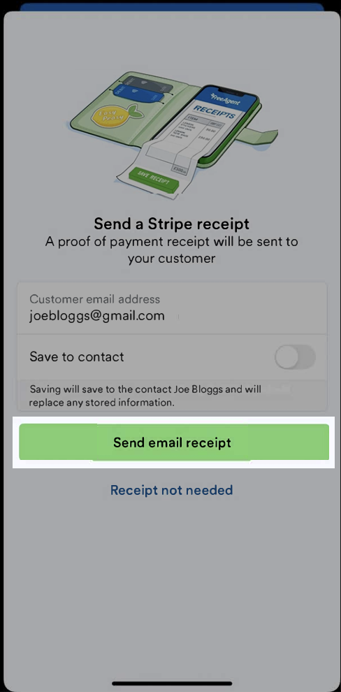 'Send email receipt' button