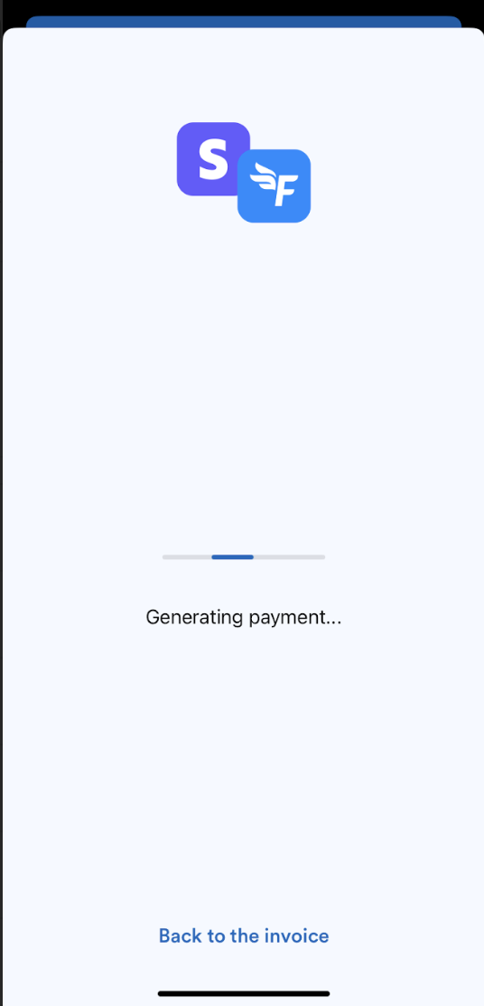 Screen saying 'Generating payment'.