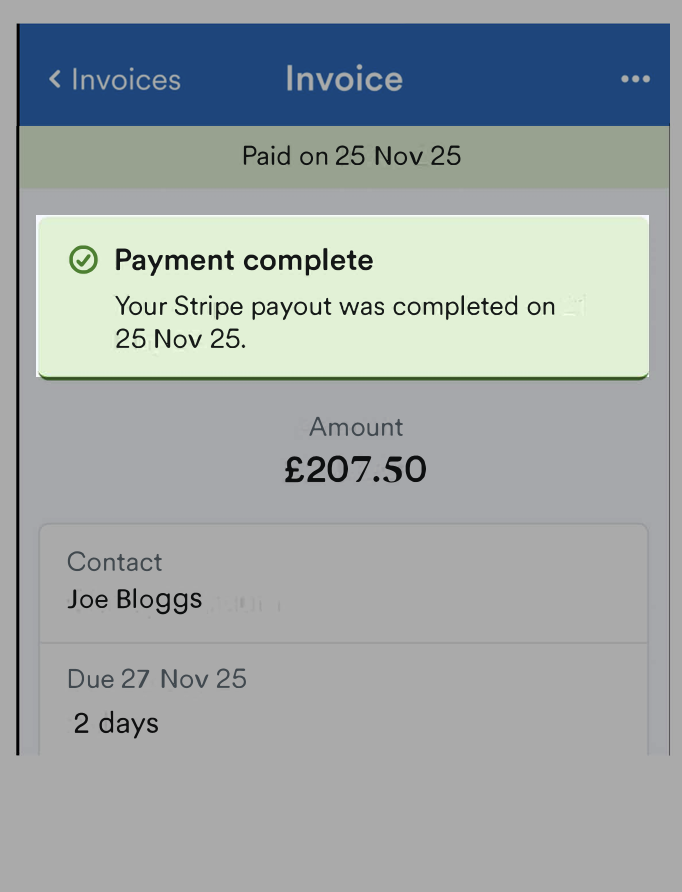 Invoice saying 'Payment complete'.