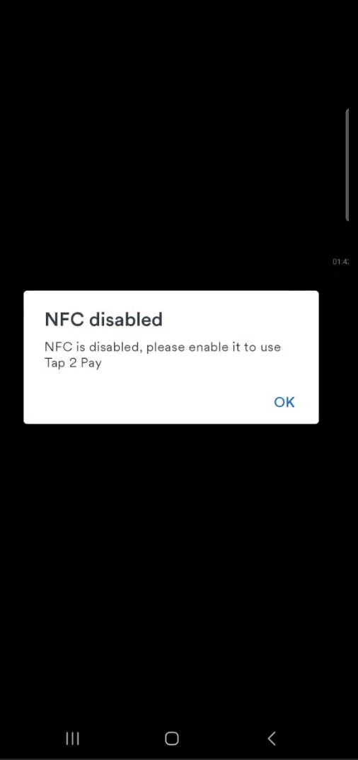 Pop up message that NFC is disabled