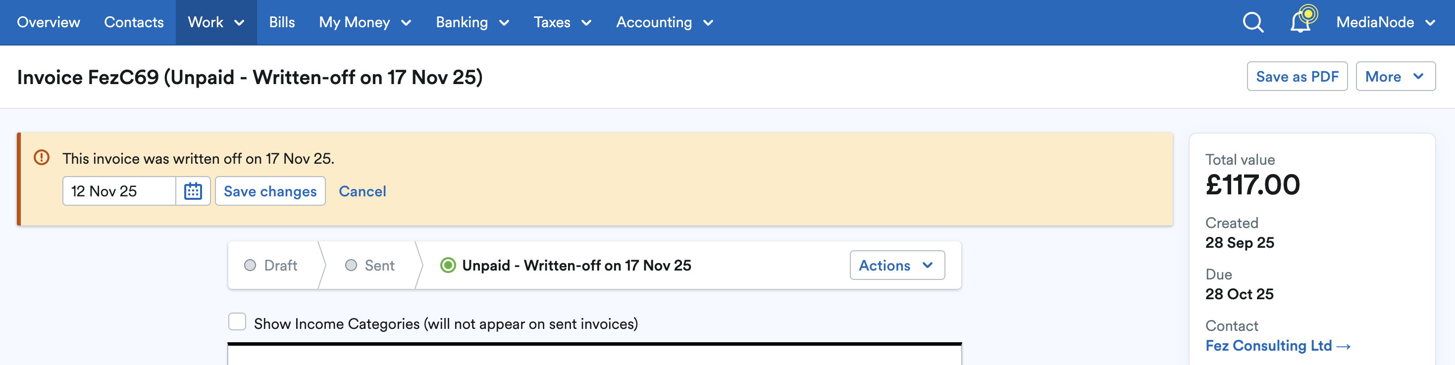 Date picker and 'Save changes button'.