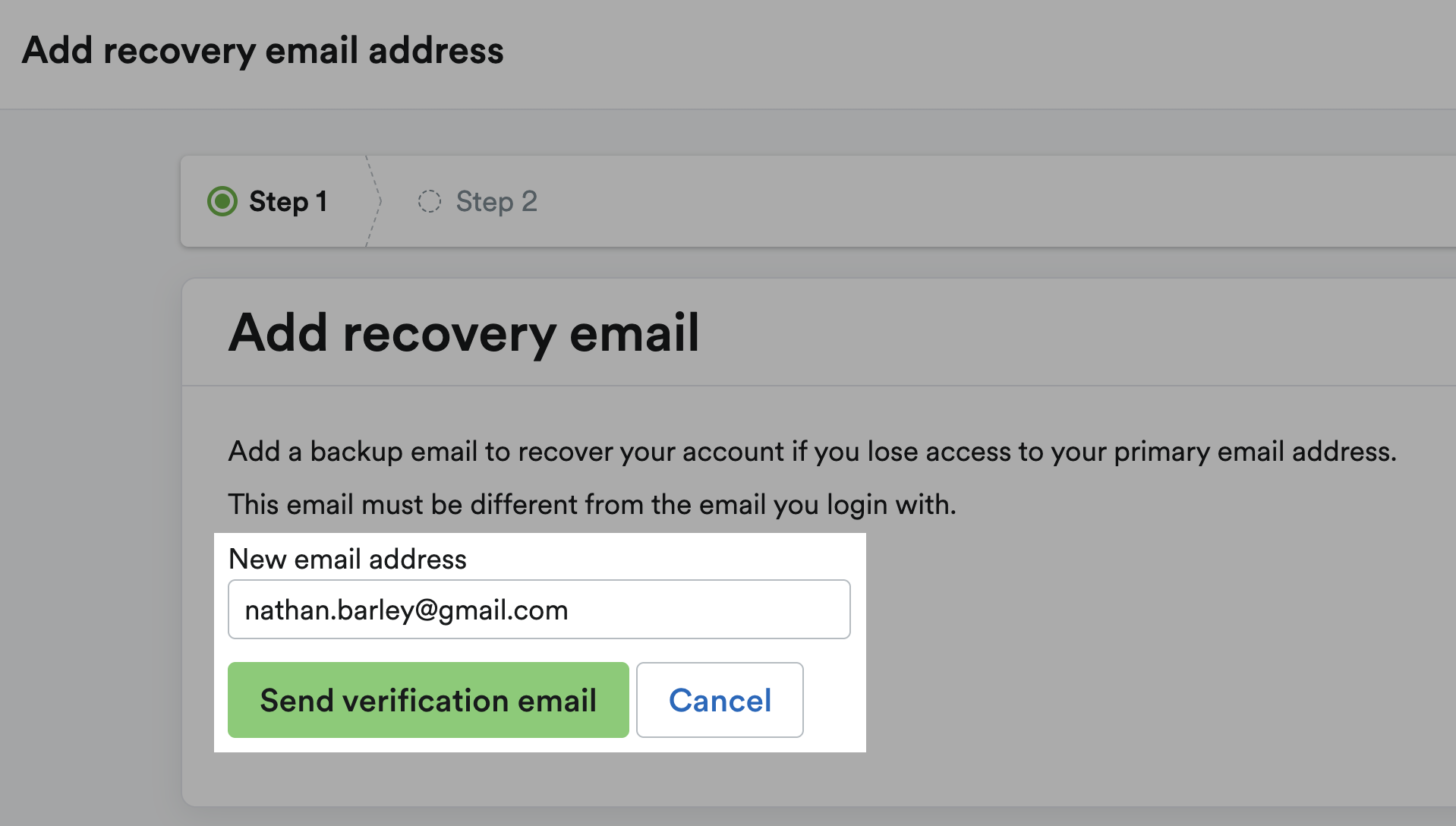 'Send verification email' button highlighted.