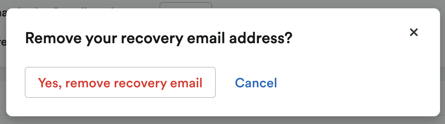 'Remove your recovery email address?' pop up window.