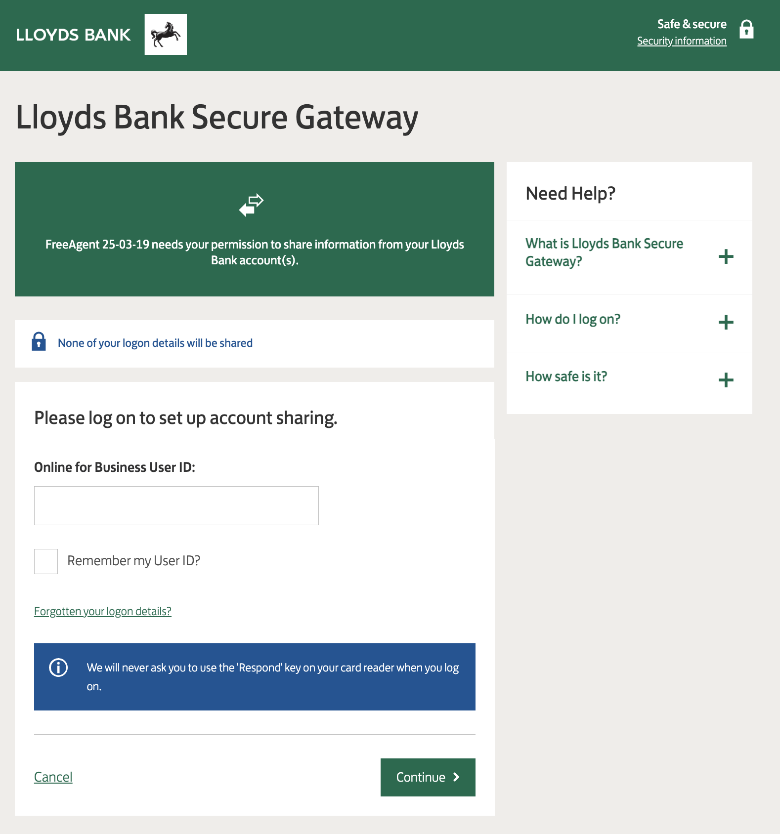 Lloyds Banking Group bank page.
