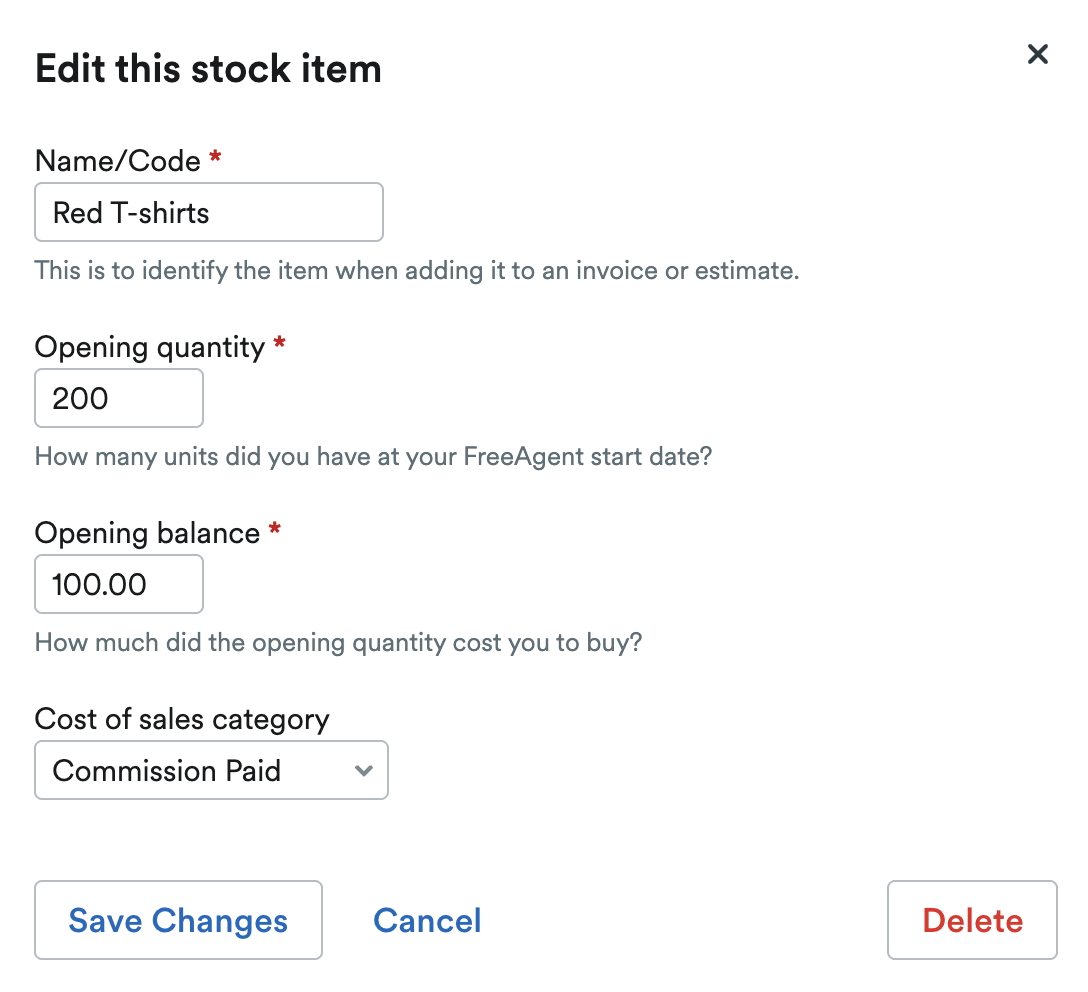 Edit this stock item pop up window.
