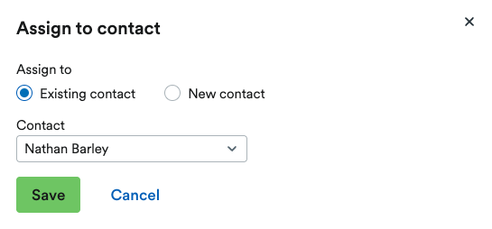 'Assign to contact' pop up window.