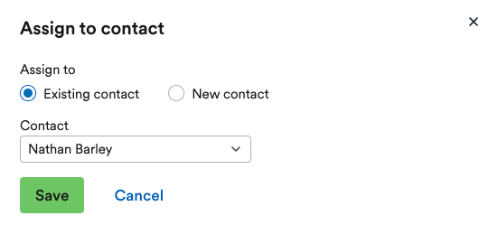 'Assign to contact' pop up window.