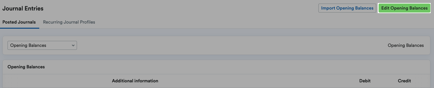 'Edit Opening Balances' button highlighted at top of Journal Entries page.