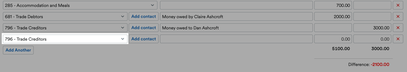 796 Trade Creditors highlighted.
