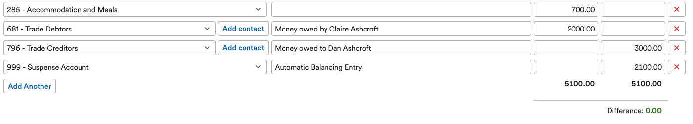Edit Open Balances area showing ‘999 - Suspense Account’ as the final listing.