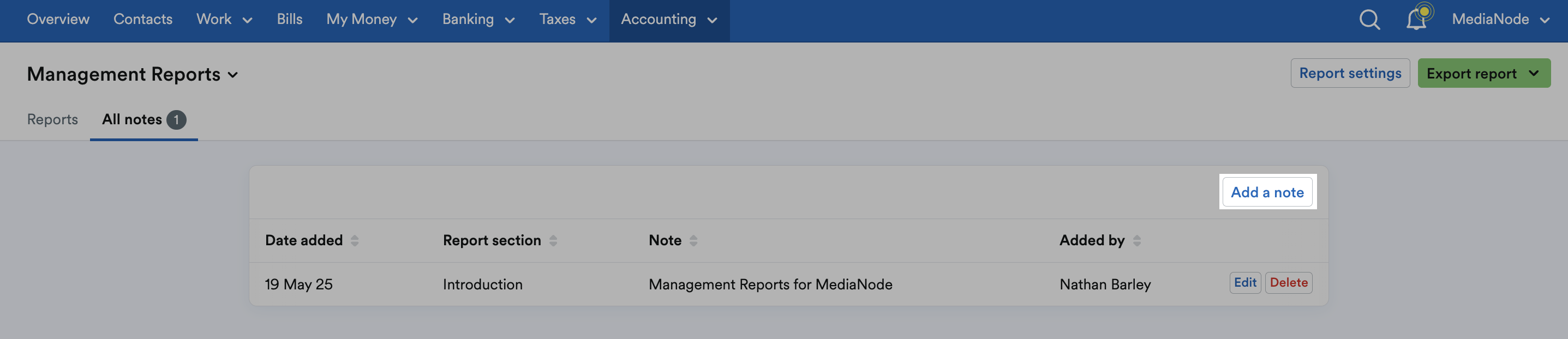 ‘Add a note’ button highlighted under ‘All notes’ tab.