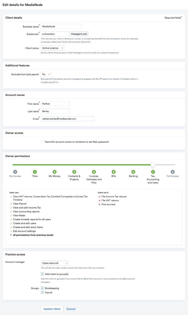 Edit client details