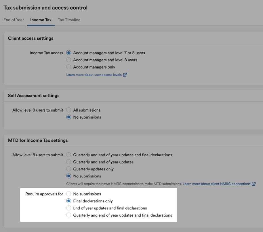 Option to choose which MTD for Income Tax submissions should be approved by clients