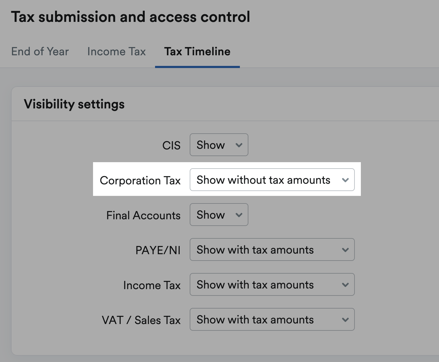 Example of an item being shown but tax amount hidden