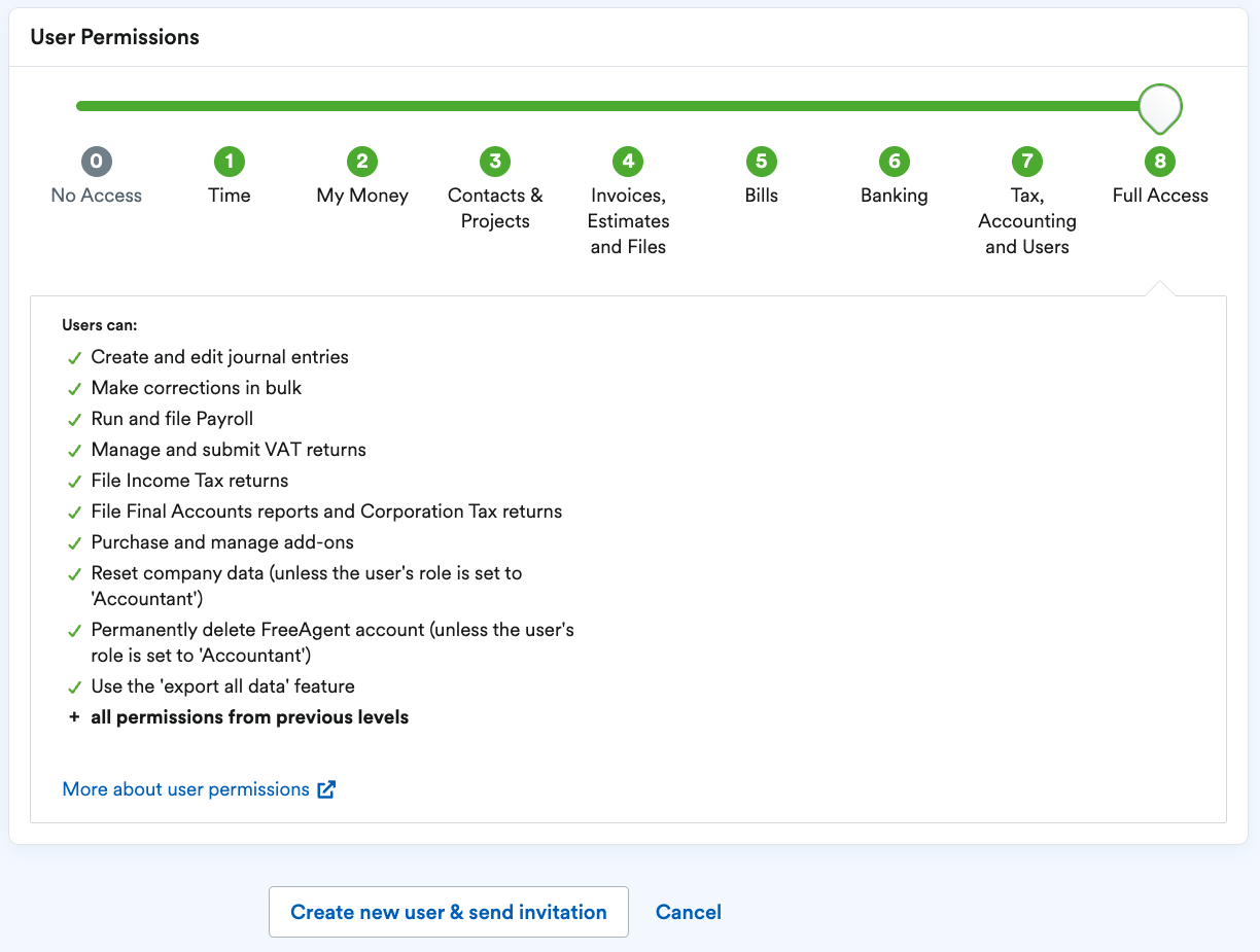 User Permissions set as level 8