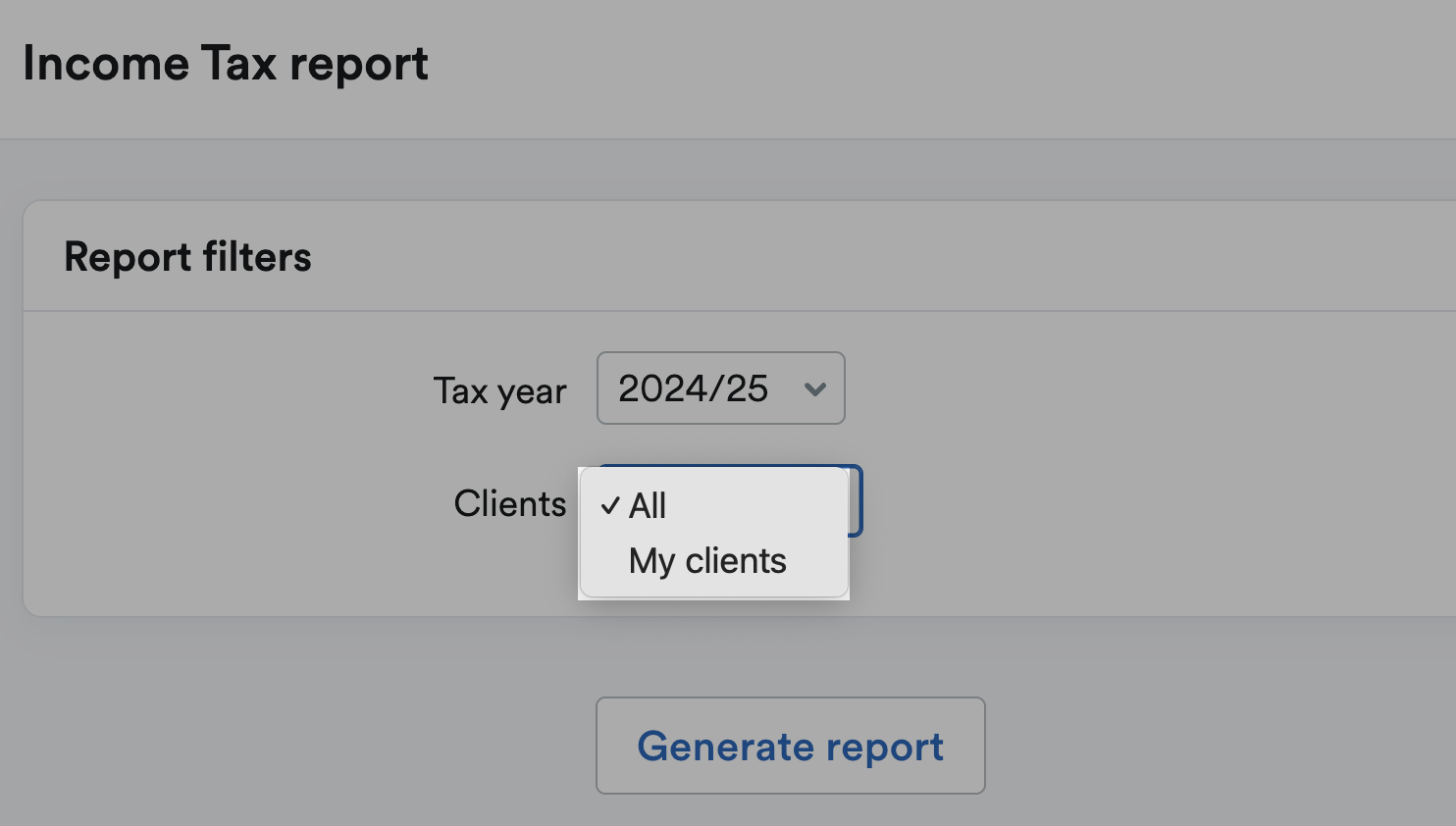 Clients filter highlighted