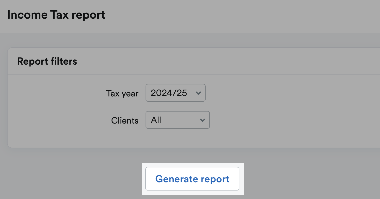 Generate report button highlighted