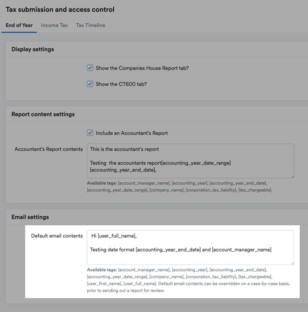 Default email contents box.