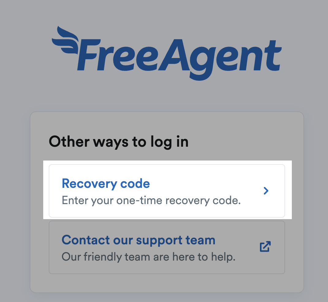 'Recovery code' selected from 'Other way to log in'.