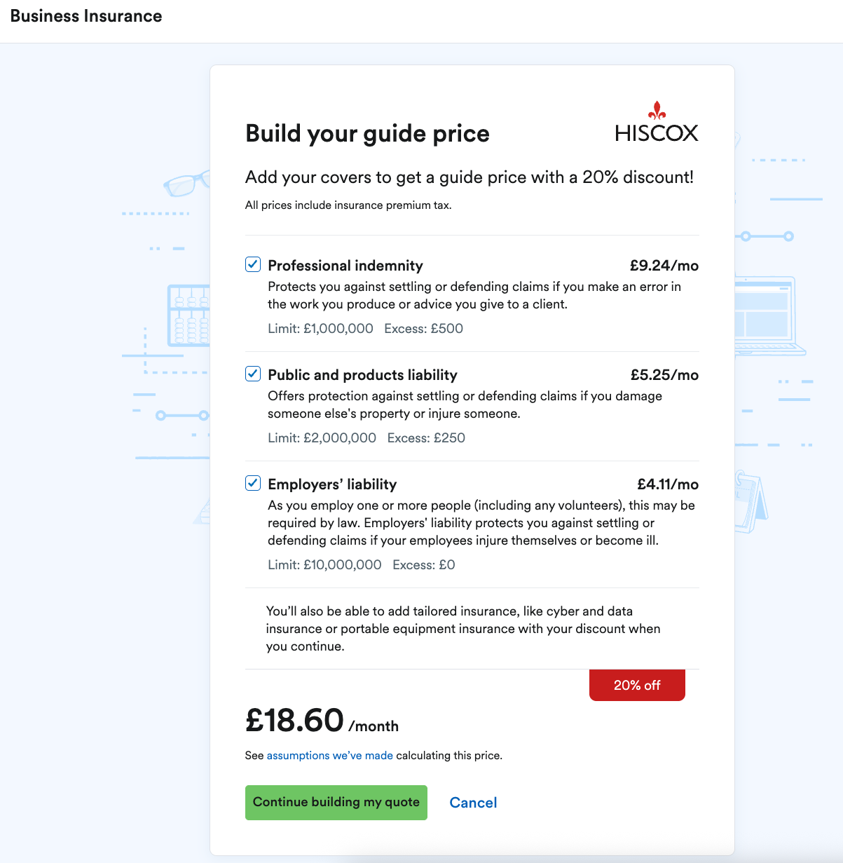 Options to choose types of insurance cover