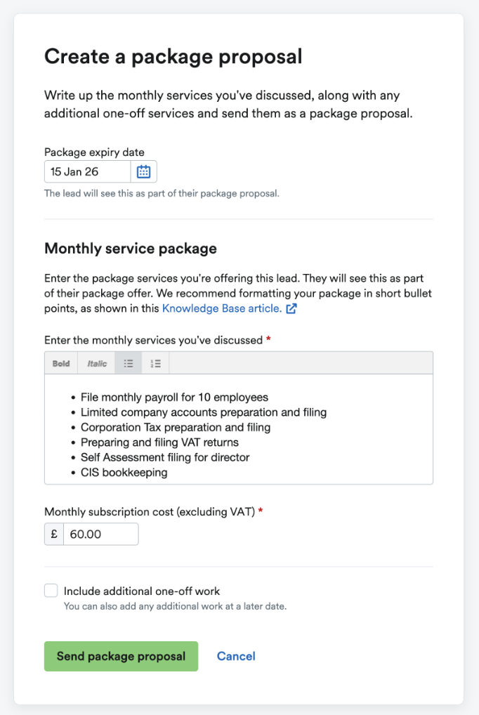 Example of a package proposal