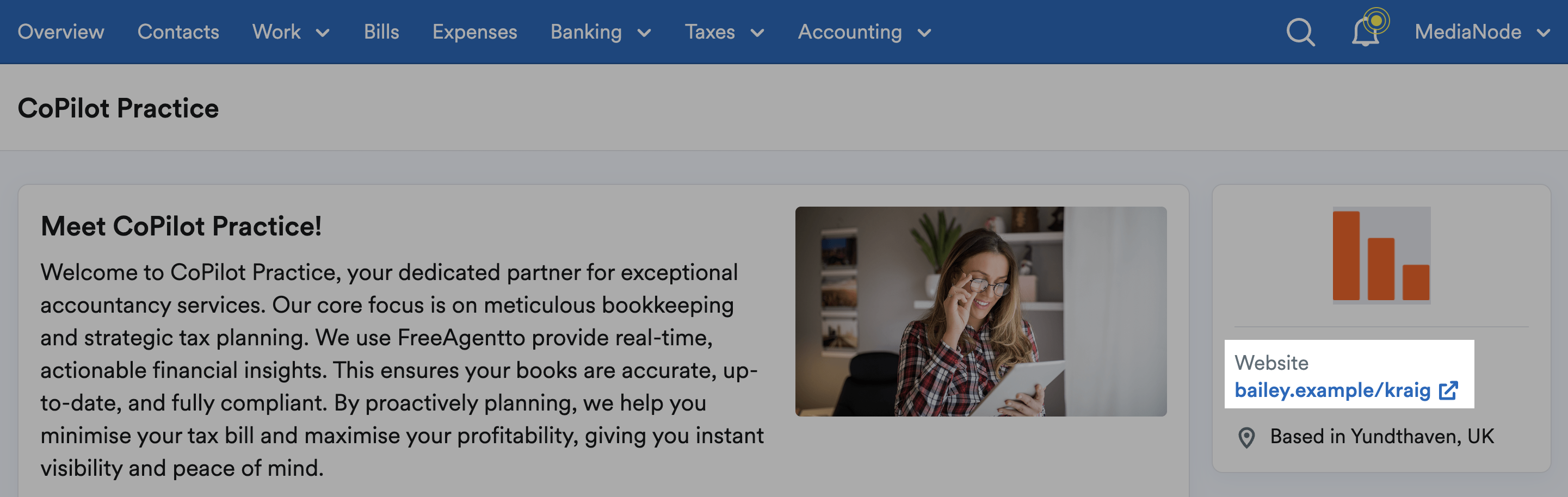Website link for the CoPilot accountant highlighted on the right