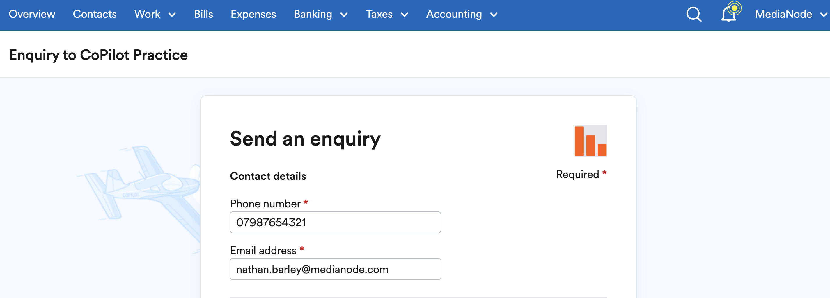 Contact details section of enquiry form for entering contact number and email address