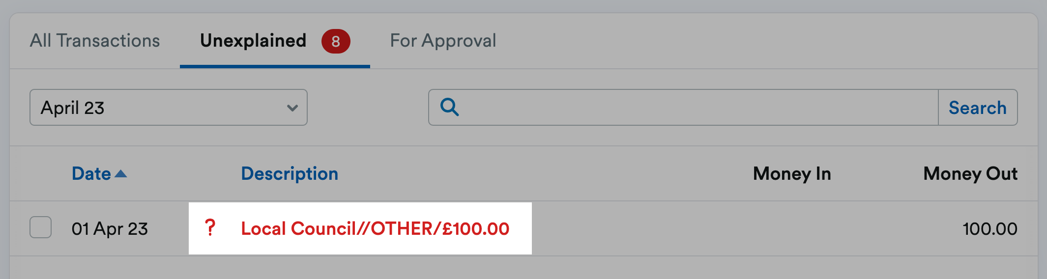 Bank transaction description highlighted