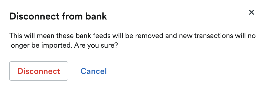 'Disconnect from bank' pop up window.