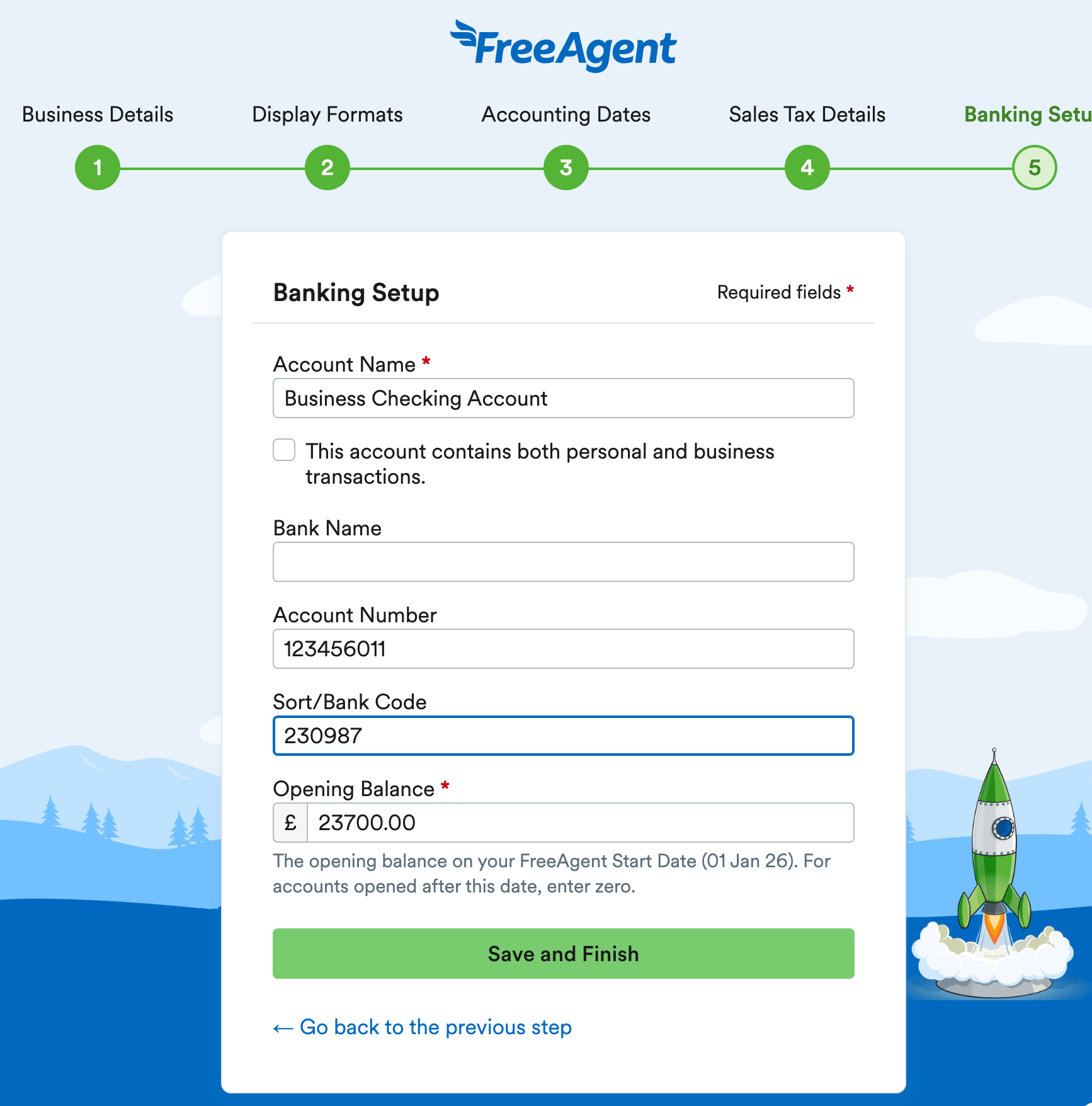 Banking Setup section of FreeAgent set up for connecting your bank account to FreeAgent