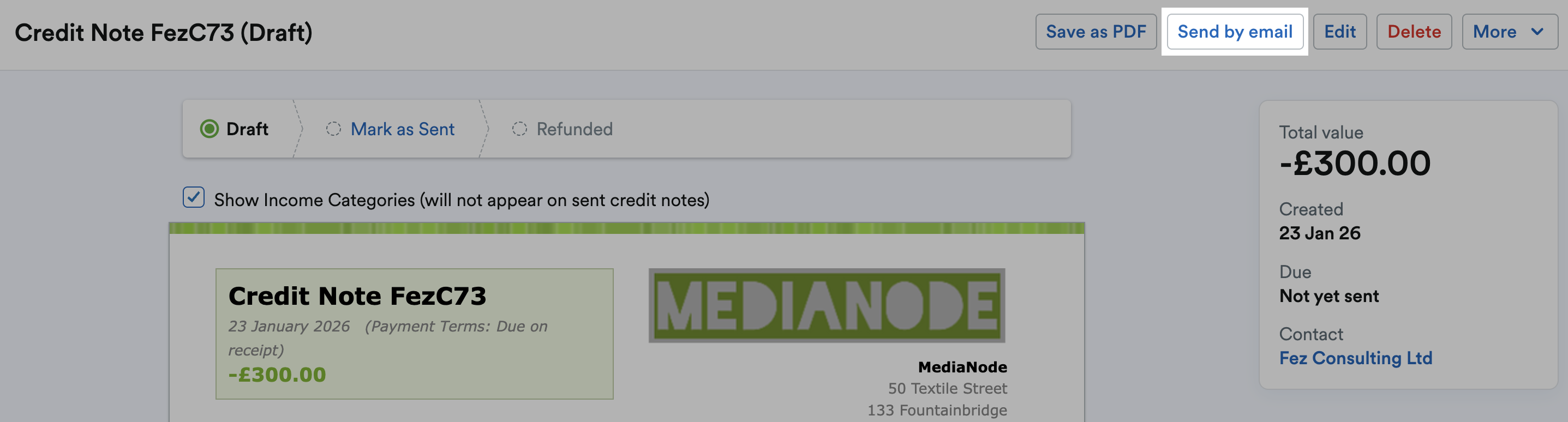 Send by email button highlighted at the top-right